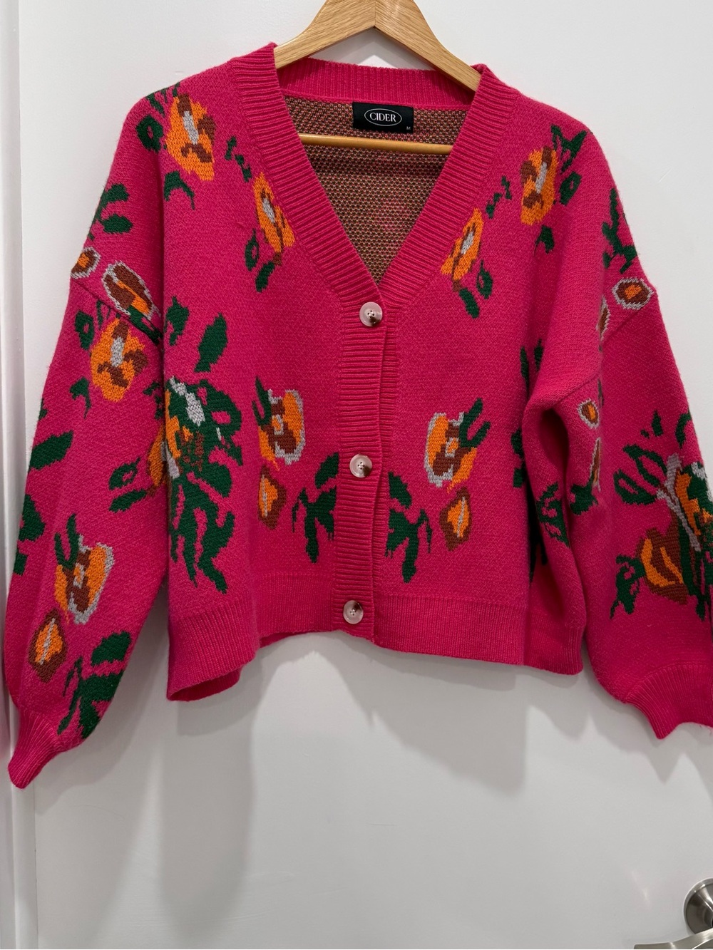Cider Pink Floral Knit Cardigan Sweater Size M